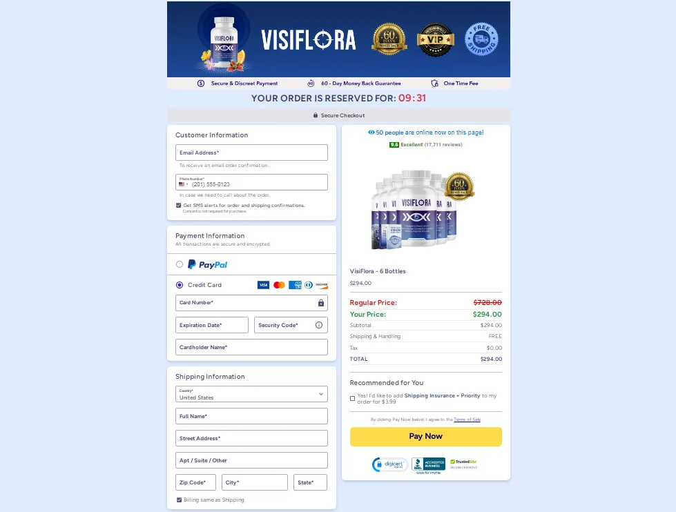 VisiFlora checkout page